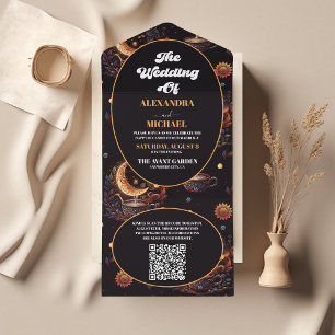 QR Code Mystieke Zwarte Gouden Hemelhuwelijk All In One Uitnodiging