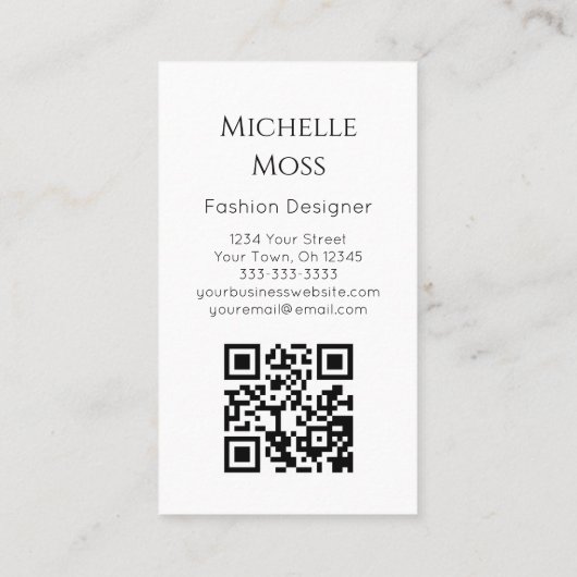 QR code Naaien Mode Designer Buttonnen Zwart Visitekaartje (Achterkant)