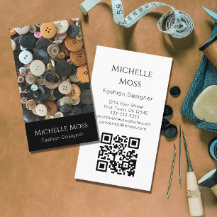 QR code Naaien Mode Designer Buttonnen Zwart Visitekaartje