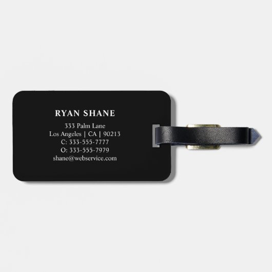 QR-code, naam en info, zwart en wit, elegant Bagagelabel (Achterkant horizontaal)