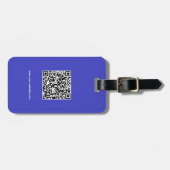 QR-code, naam & info, blauw & wit, elegant Bagagelabel (Voorkant horizontaal)