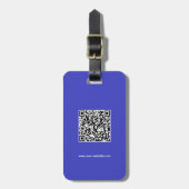 QR-code, naam & info, blauw & wit, elegant Bagagelabel (Voorkant verticaal)