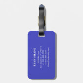 QR-code, naam & info, blauw & wit, elegant Bagagelabel (Achterkant verticaal)