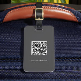 QR Code, Naam & Info, Donkergrijs & Wit, Elegant Bagagelabel