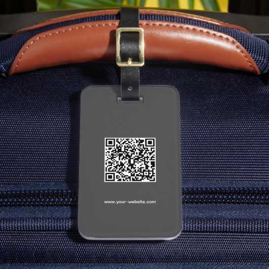 QR Code, Naam & Info, Donkergrijs & Wit, Elegant Bagagelabel (Voorkant Insitu 2)