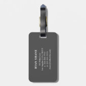 QR Code, Naam & Info, Donkergrijs & Wit, Elegant Bagagelabel (Achterkant verticaal)