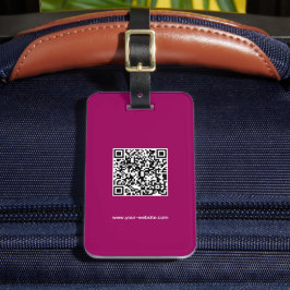 QR Code, Naam & Info, Maroon & Wit, Elegant Bagagelabel