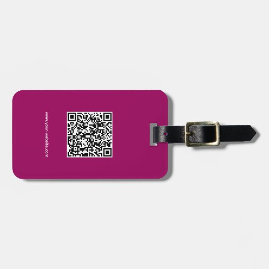 QR Code, Naam & Info, Maroon & Wit, Elegant Bagagelabel (Voorkant horizontaal)
