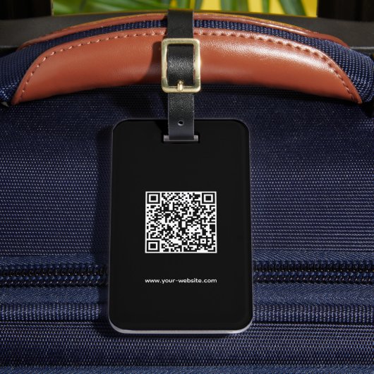 QR-code, naam & info, zwart & wit, elegant Bagagelabel (Voorkant Insitu 2)