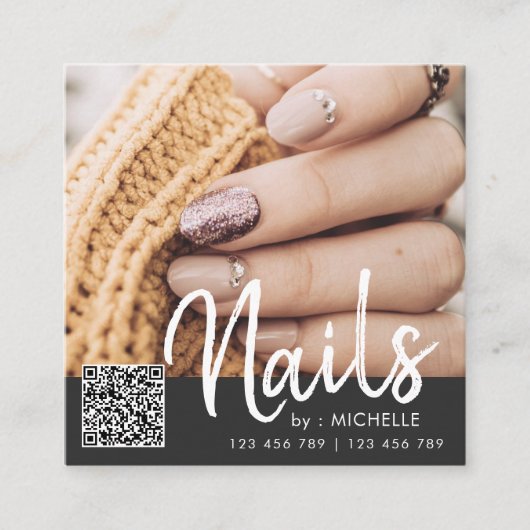 QR-code nagels foto-visitekaartjes Vierkante Visitekaartje (Voorkant)
