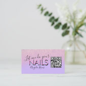 QR CODE Nagels Salon Offerte Roze Paars Visitekaartje (Staand voorkant)
