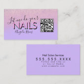 QR CODE Nagels Salon Offerte Roze Paars Visitekaartje (Voorkant / Achterkant)