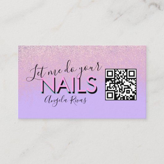 QR CODE Nagels Salon Offerte Roze Paars Visitekaartje (Voorkant)