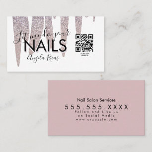 QR CODE Nagelsalon  Blush Roze Glitter Druipend Visitekaartje