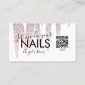QR CODE Nagelsalon Blush Roze Glitter Druipend Visitekaartje (Voorkant)
