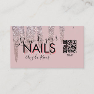 QR CODE Nagelsalon Offerteskaart Roze Glitter Drip Visitekaartje