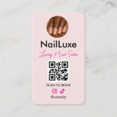 QR Code Nagelstylist Blush Roze Foto Visitekaartje (Voorkant)