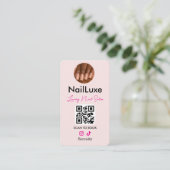 QR Code Nagelstylist Blush Roze Foto Visitekaartje (Staand voorkant)