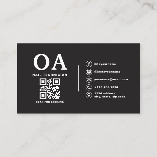 QR Code Nail Specialist Artiest Moderne Typografie Visitekaartje (Achterkant)