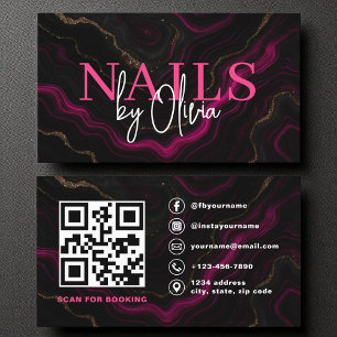 QR Code Nail Specialist Artiest Roze Zwarte Agaat Visitekaartje
