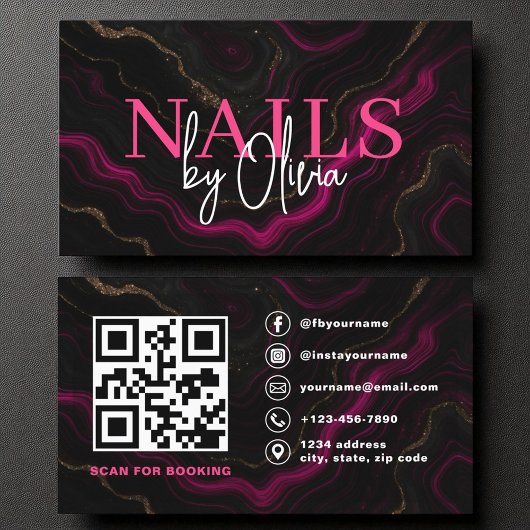 QR Code Nail Specialist Artiest Roze Zwarte Agaat Visitekaartje