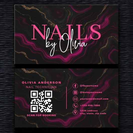 QR Code Nail Specialist Artiest Zwart Hot Pink Visitekaartje