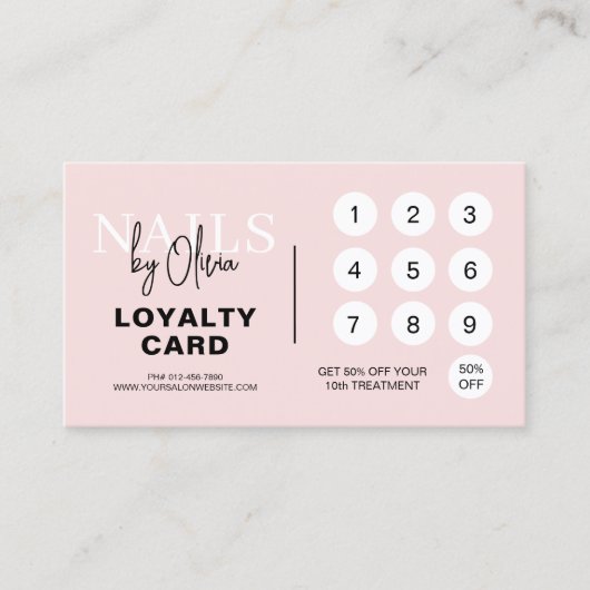 QR Code Nail Specialist Blush Pink Loyalty Kaart Visitekaartje (Voorkant)