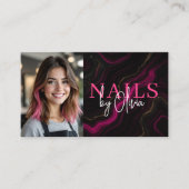 QR Code Nail Specialist Foto Hot Pink Marmer Visitekaartje (Voorkant)