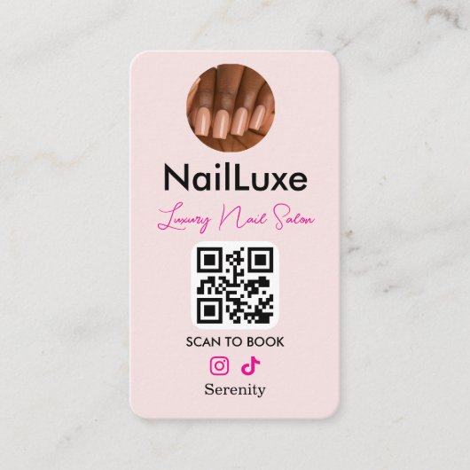 QR Code Nail Technician Blush Pink Photo Visitekaartje (Voorkant)