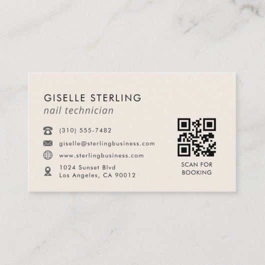 QR Code Nail Technician Modern Minimalist Visitekaartje (Achterkant)