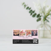 QR Code Nails Artiest 4 Foto's Collage Roze Blak Visitekaartje (Staand voorkant)