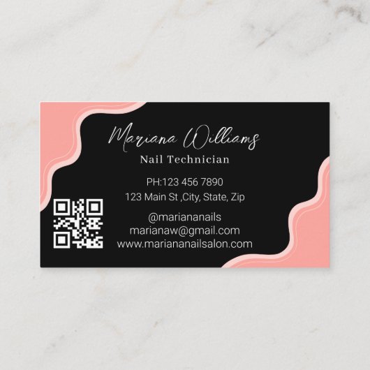 QR Code Nails Artiest Tech Zwart Roze Stijlvol Visitekaartje (Achterkant)