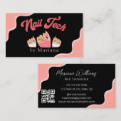 QR Code Nails Artiest Tech Zwart Roze Stijlvol Visitekaartje (Voorkant / Achterkant)