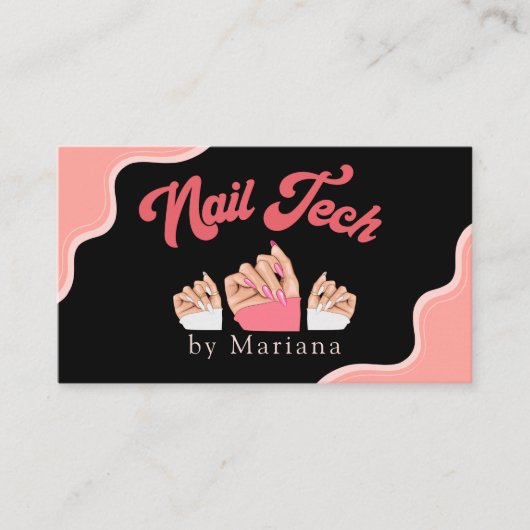 QR Code Nails Artiest Tech Zwart Roze Stijlvol Visitekaartje (Voorkant)