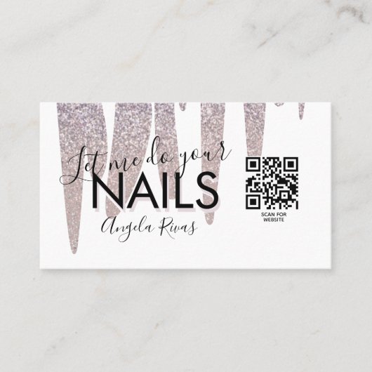QR CODE Nails Salon Blush Pink Glitter Driving Visitekaartje (Voorkant)