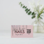 QR CODE Nails Salon Quote Blush Pink Glitter Drip Visitekaartje (Staand voorkant)