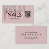 QR CODE Nails Salon Quote Blush Pink Glitter Drip Visitekaartje (Voorkant / Achterkant)