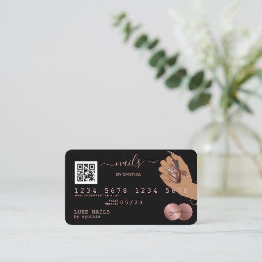 QR-code Nails Technicia Credit Kaart Roos Gold Visitekaartje (Staand voorkant)