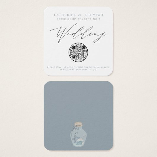QR Code Nautical Beach Seashell Weddenschap Uitnod Vierkante Visitekaartjes (Voorkant /achterkant)