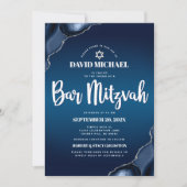 QR-code Navy Blauwe Ombre Agate Script Bar Mitzvah Kaart (Voorkant)