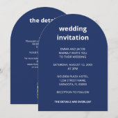 QR-code Navy Blue All in One Wedding Invitation Kaart (Voorkant / Achterkant)