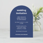 QR-code Navy Blue All in One Wedding Invitation Kaart (Staand voorkant)
