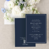 QR Code Navy Blue Classic Script Wedding Invitatio Kaart