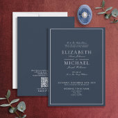 QR Code Navy Blue Classic Script Wedding Invitatio Kaart