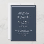 QR Code Navy Blue Classic Script Wedding Invitatio Kaart (Voorkant)