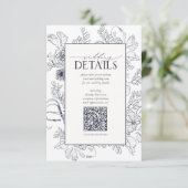 QR-code Navy Blue Floral Wedding Details Informatiekaartje (Staand voorkant)