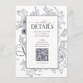 QR-code Navy Blue Floral Wedding Details Informatiekaartje (Voorkant)