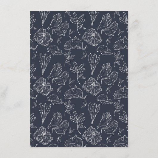 QR-code Navy Blue Floral Wedding Details Informatiekaartje (Achterkant)