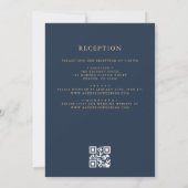 QR Code Navy Blue Gold Minimal Wedding Kaart (Achterkant)