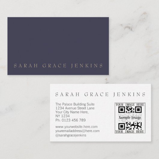 QR-code Navy Blue Gold Visitekaartje (Voorkant / Achterkant)